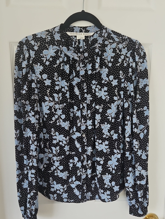 Veronica Beard Tops - Veronica Beard SILK Black & Light Blue Floral Long-Sleeve Blouse